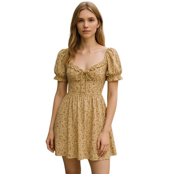 Faithfull The Brand Yellow Floral Mini Dress 12 NWT - Picture 1 of 10